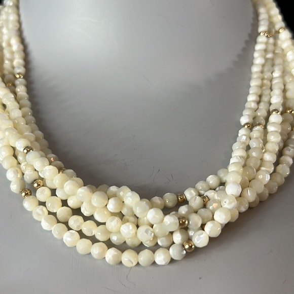 ZOE B 14k Gold and White Bead Multi Strand Necklace - Picture 2 of 6